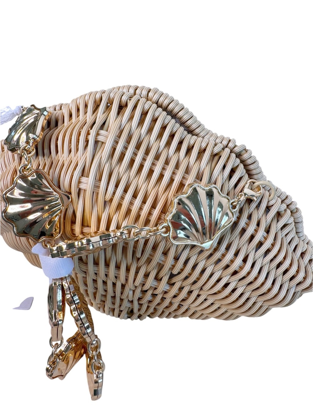 HAUTE HIPPIE NWT Woven Seashell Hand Bag w Gold Seashell Chain - Picture 10 of 13